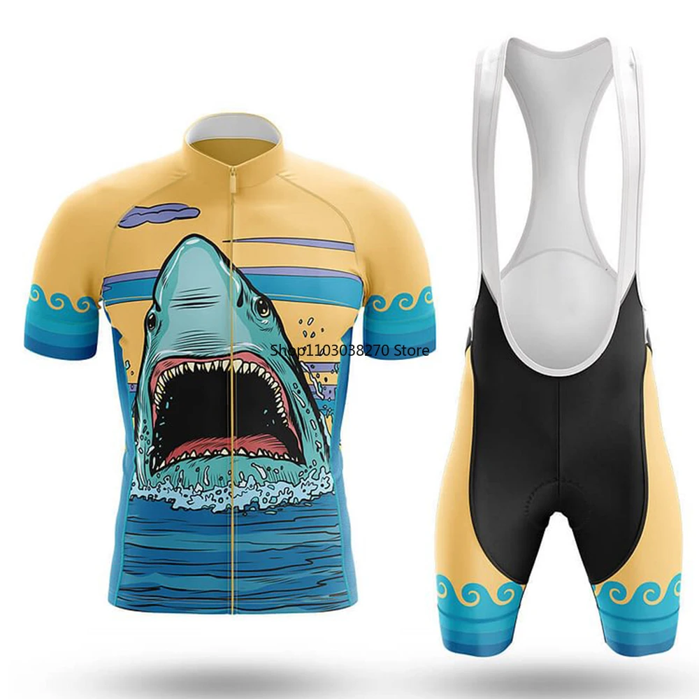 

Велосипедный комплект Shark, шорты и нагрудники, велосипедная футболка, велосипедная рубашка с коротким рукавом, одежда для езды на велосипеде, горный костюм для горного велосипеда
