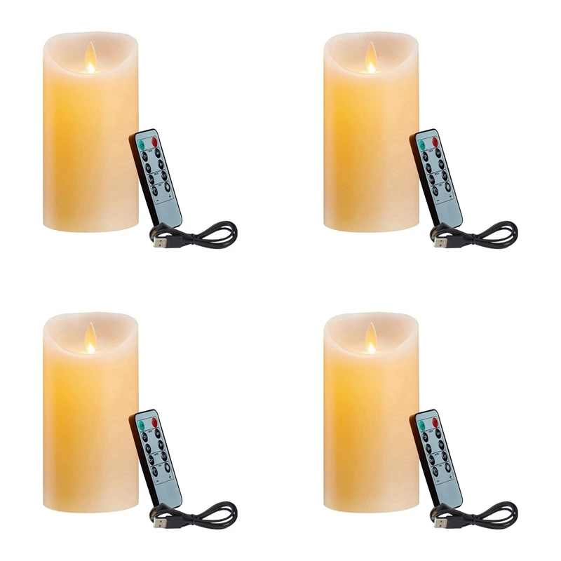 

4X LED Candles, Flickering Flameless Candles, Rechargeable Candle, Real Wax Candles With Remote Control,12.5Cm A