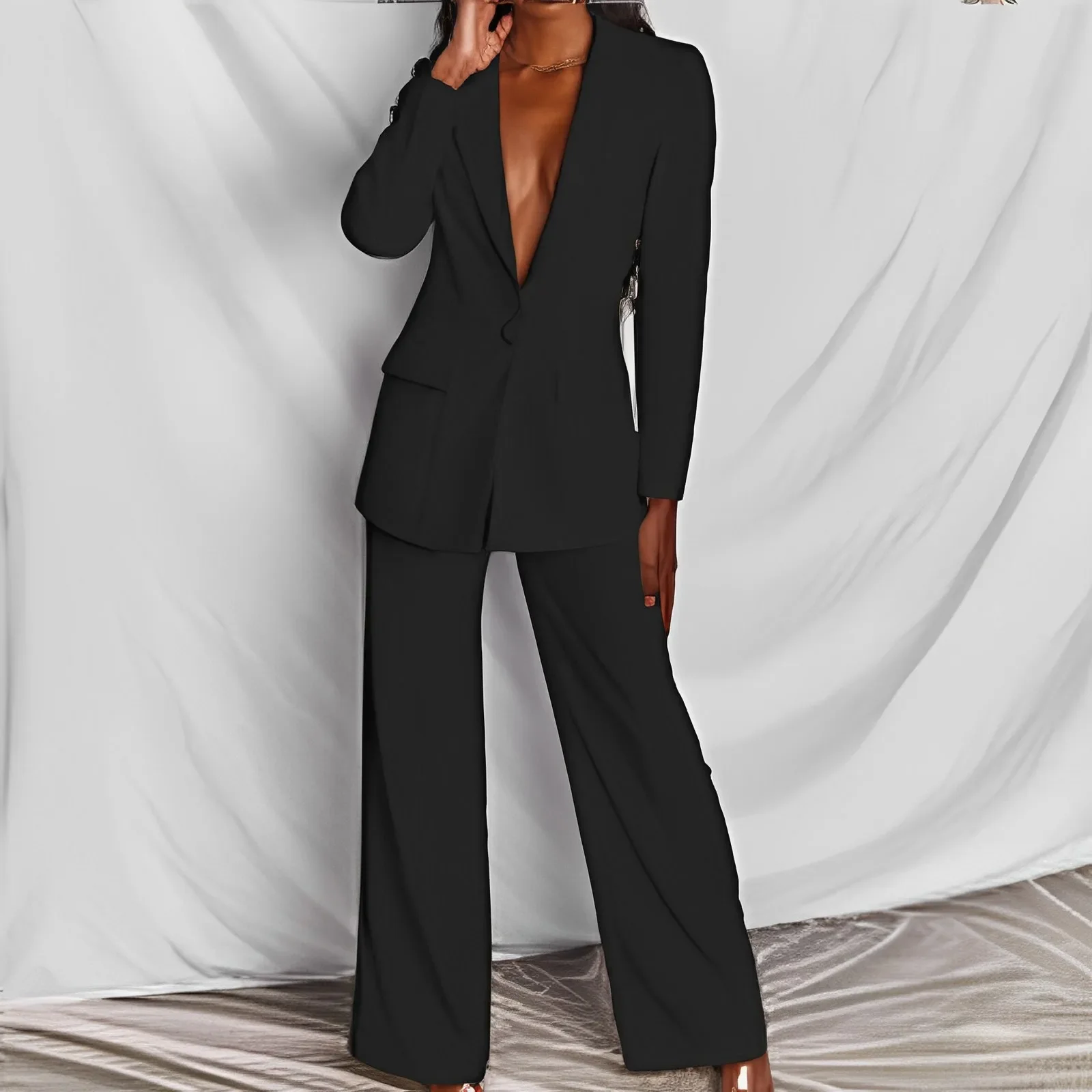 

Брюки-куртка Temperamen, одежда, женские осенние брючные костюмы, комплект из 2 предметов, деловой костюм с длинным рукавом, пальто, женский брючный костюм с прямыми штанинами