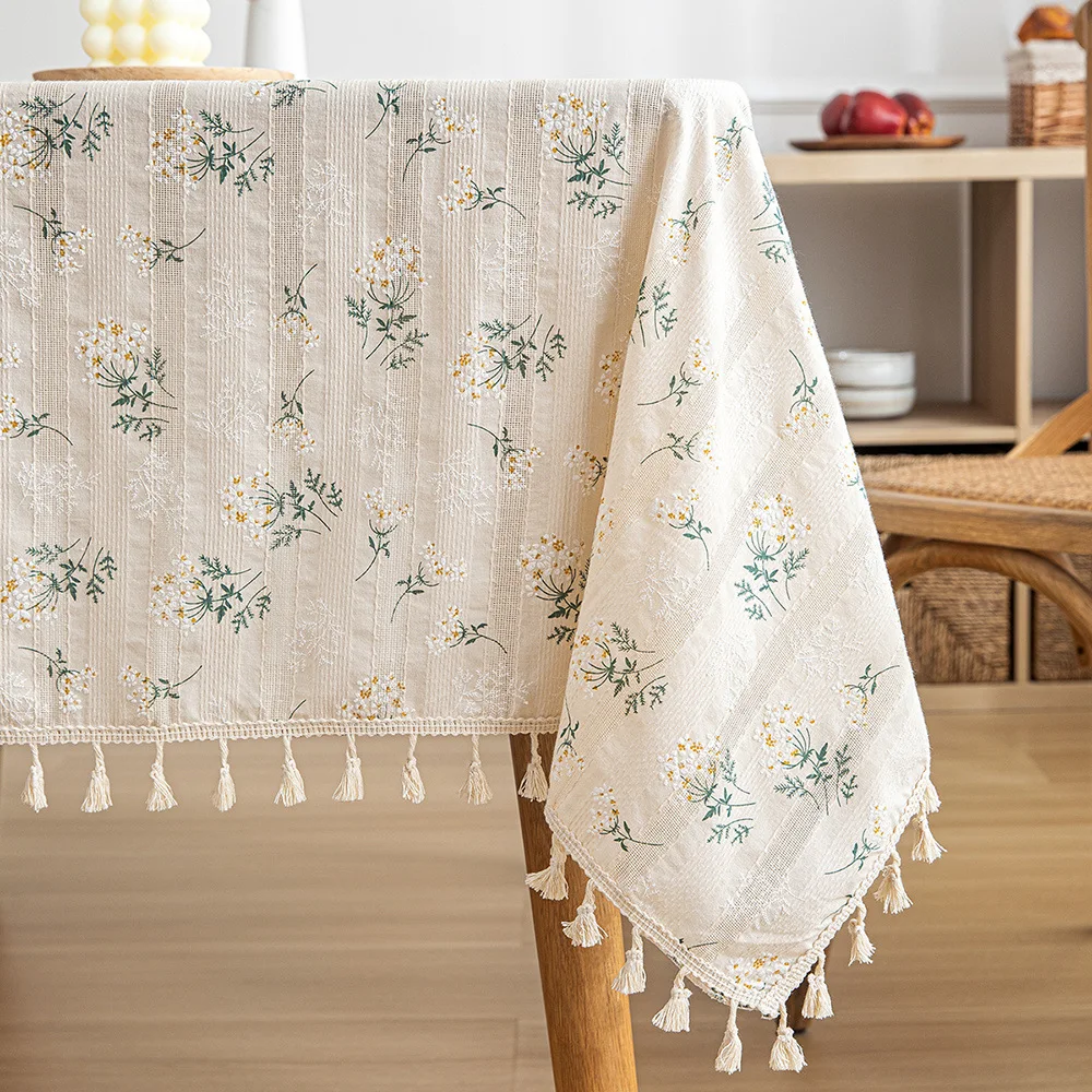 

20011 Small fresh cotton and linen tablecloth, small daisy, rural student dormitories, white dustproof and non slip decorative c