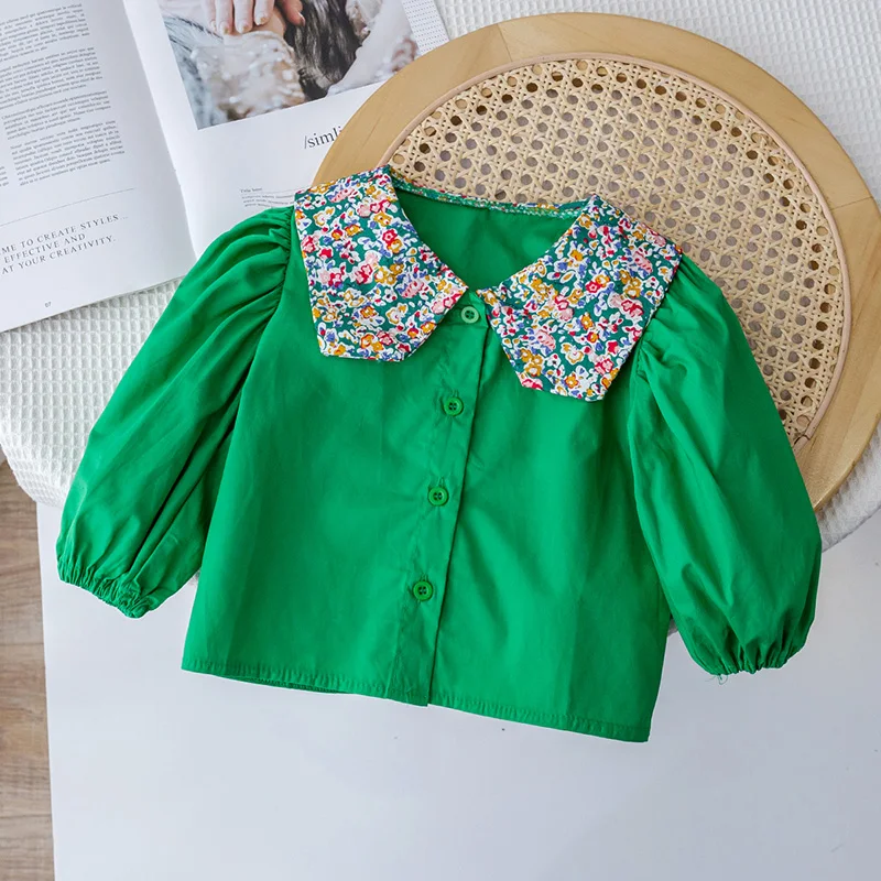 Однотонные рубашки для девочек с цветочным принтом, воротник куклы с длинным рукавом, хлопковая детская весенне-осенняя Милая модная повседневная Корейская одежда
Однотонные рубашки для девочек с цветочным принтом, воротник куклы с длинным рукавом, хлопковая детская весенне-осенняя Милая модная повседневная Корейская одежда