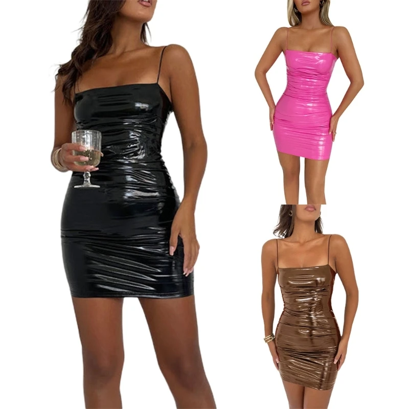 Women Leathers Skirts Casual Ruched Bodycon Mini Dress Sexy Summer Short Dress Sleeveless Pencil Dress 
Women Leathers Skirts Casual Ruched Bodycon Mini Dress Sexy Summer Short Dress Sleeveless Pencil Dress
