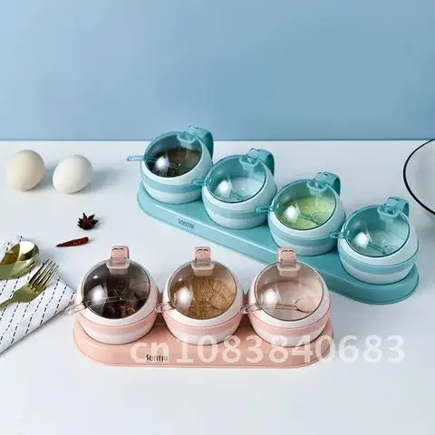 

Salt Sugar And Pepper Shakers Spice Jar Set Kitchen Seasoning Box Condiment Organizer Spices Rack Storage jars with Spoon lid