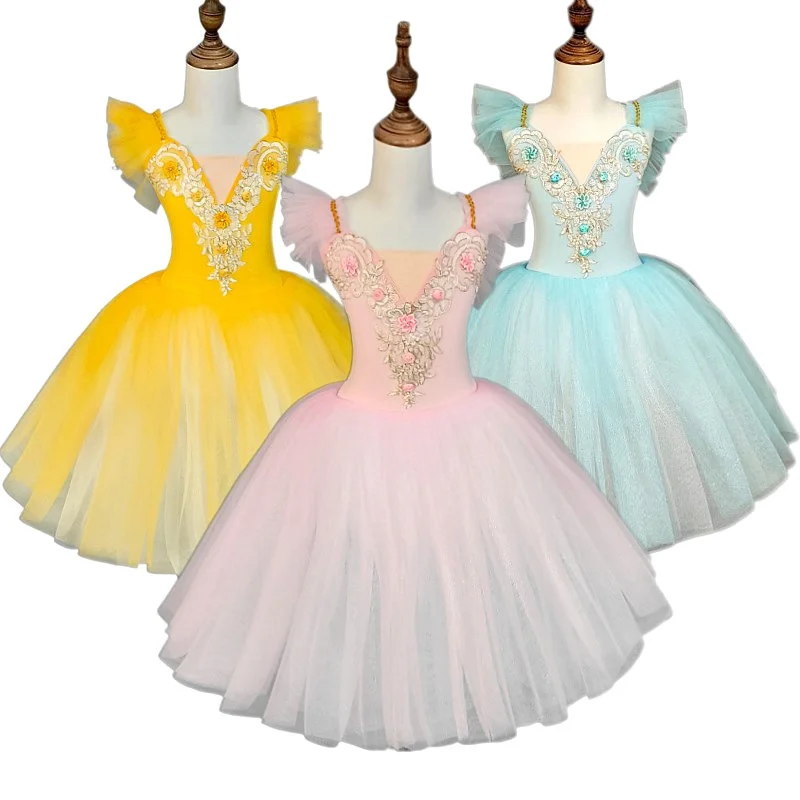 

Girl's Camisole Skirted Ballet Dress Lace Sequin Ballet Tutu Skirt Swan Ballet Costumes for Competition