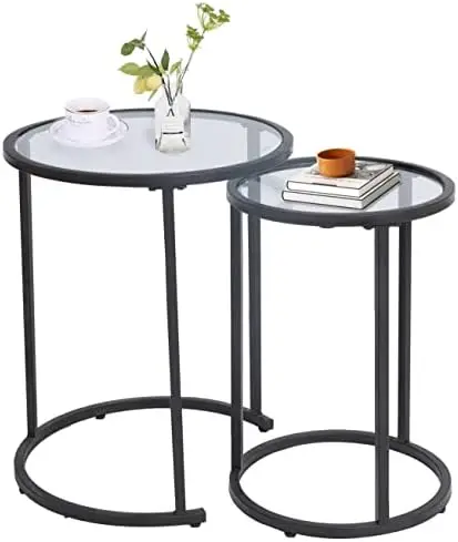 

Glass Black Nesting Side End Accent Tables Set of 2, Small Stacking Coffee Table for Small Space Living Room, Bedroom, Christmas