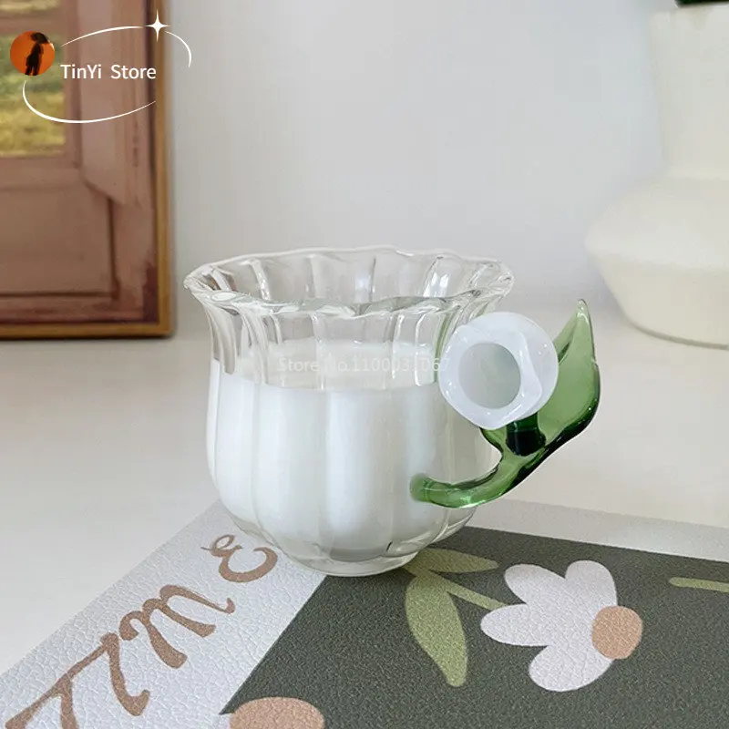 

1/2PCS Lily of The Valley Glass Lovely Cup Home Office Glass Milk Coffee Cup Tea Cup Bell Orchid Handle Small Cup Wine Glass