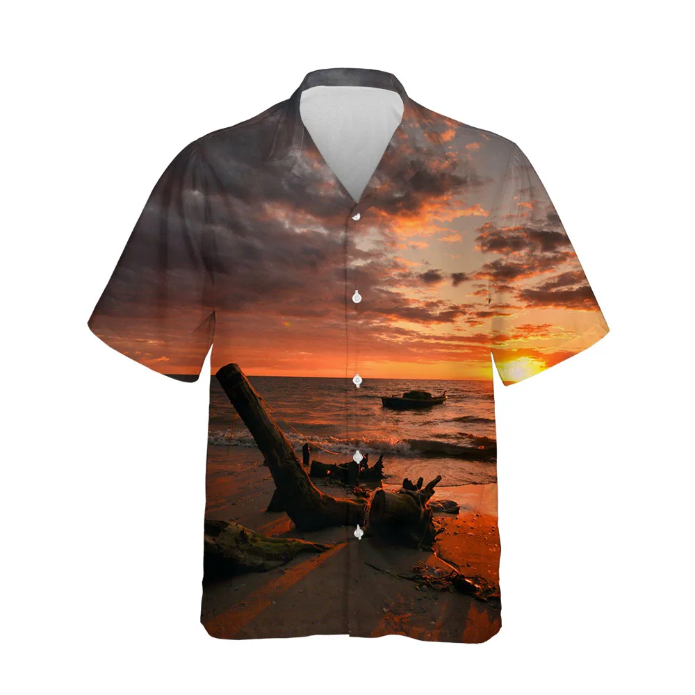 

Jumeast 3D Гавайская эстетика мужские рубашки с коротким рукавом летняя коллекция Сумерки однобортные рубашки Уютные Блузки одежда