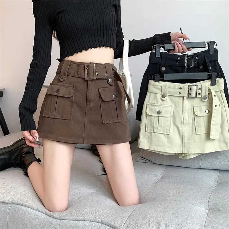 Women's A Line Pockets Mini Cargo Skirt Lady Summer Chic Solid Color High Waist Slim Short Denim Skirt 
Women's A Line Pockets Mini Cargo Skirt Lady Summer Chic Solid Color High Waist Slim Short Denim Skirt