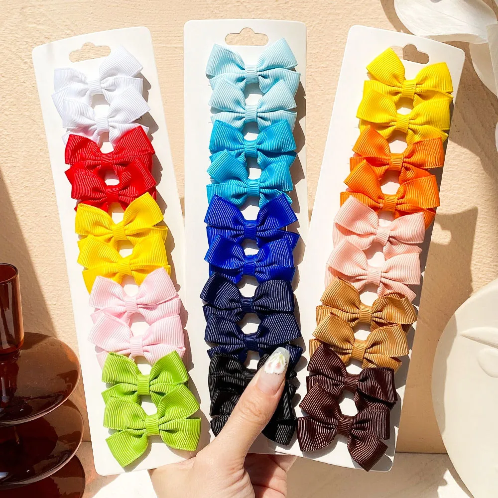 

10Pcs/Set Cute Solid Mini Bows Hair Clips For Baby Girls Boutique Ribbon Bowknot Hairpin Barrette Headwear Kids Hair Accessories