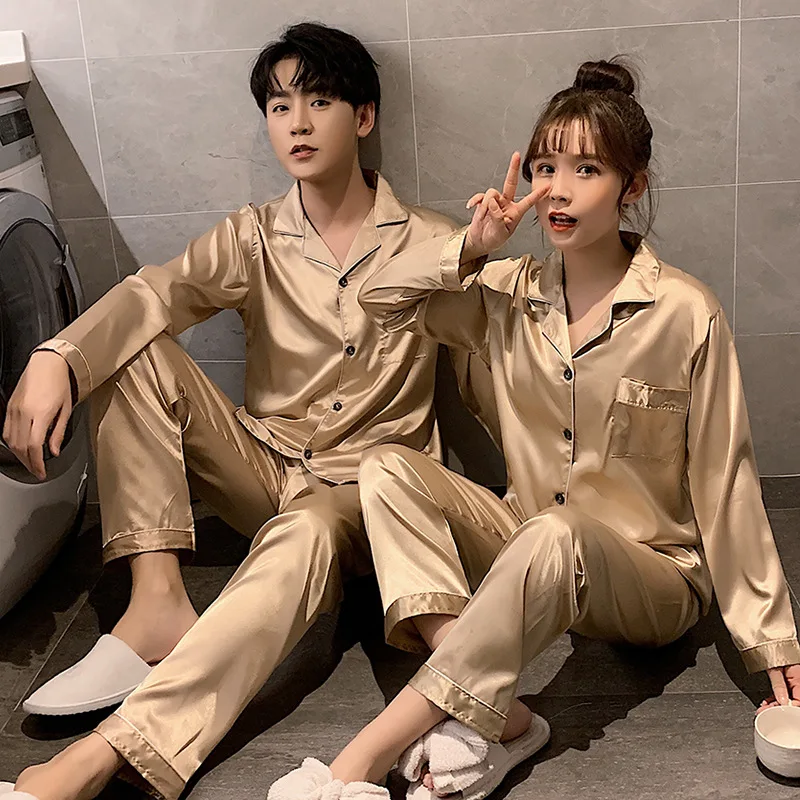 New Lovers Pyjamas Women Autumn and Winter Ice Silk Quality Cardigan Long Sleeve Female Spring and Summer Day Men's Home Wear 
New Lovers Pyjamas Women Autumn and Winter Ice Silk Quality Cardigan Long Sleeve Female Spring and Summer Day Men's Home Wear