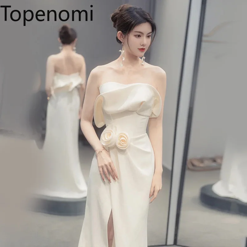 Topenomi Bridal Dress French Simple Strapless 3D Flower Waisted Slim Split Satin Wedding Gown Temperament Party Marriage Dresses
Topenomi Bridal Dress French Simple Strapless 3D Flower Waisted Slim Split Satin Wedding Gown Temperament Party Marriage Dresses