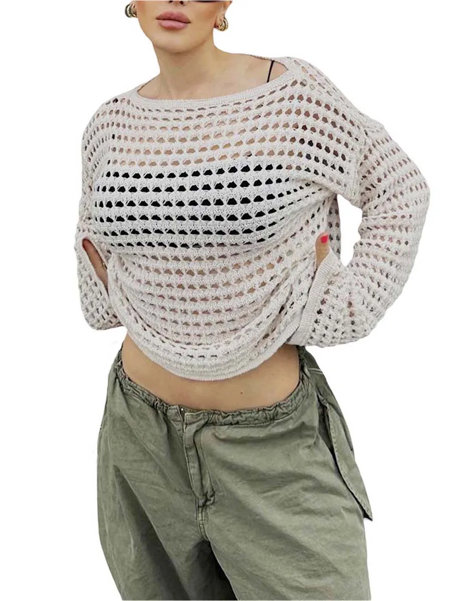 Women's Spring Autumn Knit Tops Solid Color Long Sleeve Crewneck Sheer Hollow Knitwear
Women's Spring Autumn Knit Tops Solid Color Long Sleeve Crewneck Sheer Hollow Knitwear