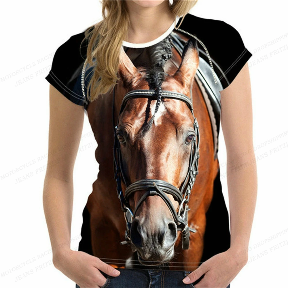 

Women's T Shirt Horse 3d Print T-shirt Women Fashion T-shirts Oversize Short Sleeve Tops Tees Animal Clothes Girl Tshirts Summer