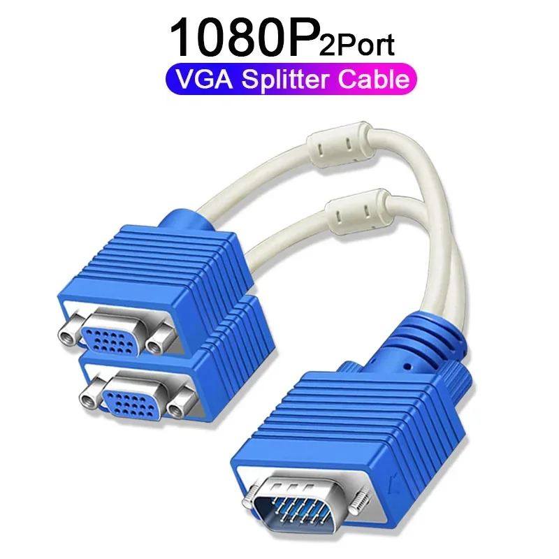 

1080P 2 Dual Port Y Splitter 1 In 2 Out Cable Adapter For LCD TV Box Displays Projector VGA Adaptor Connector