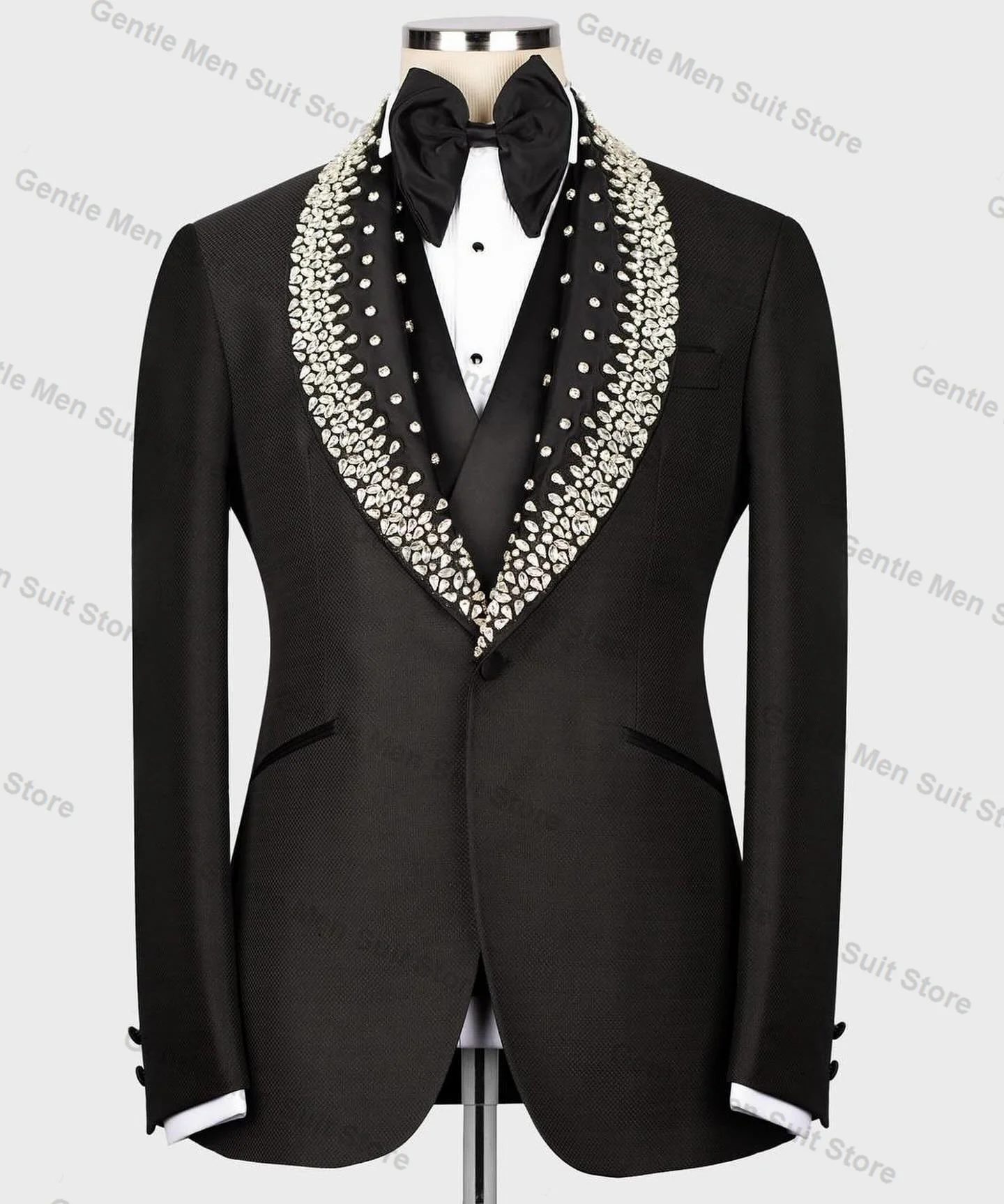 

Костюм мужской из блейзера и брюк, свадебный смокинг для жениха, официальный Повседневный пиджак, костюм из двух предметов, черные кристаллы, на весну