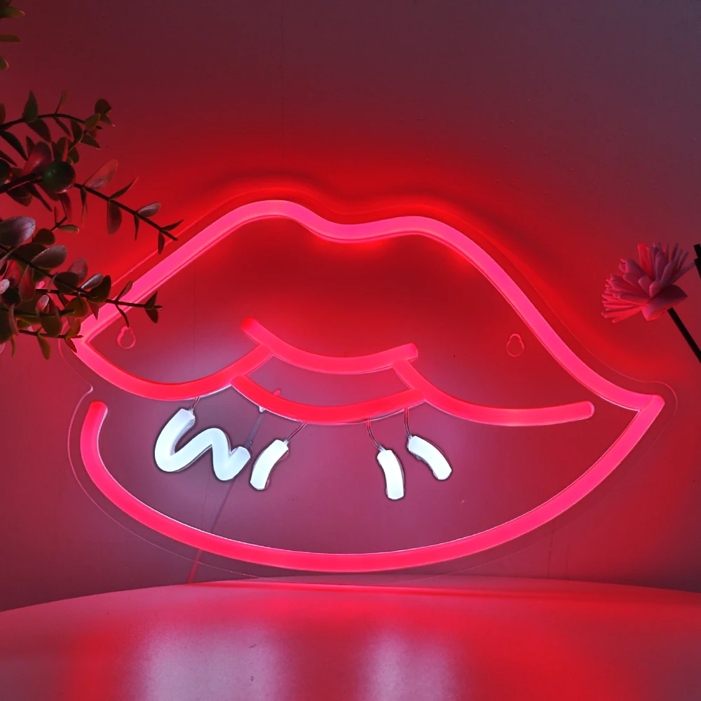 

1pc 5V USB Powered Red White Lips LED Wall Art Neon Sign For Room Home Party Pub Club Gallery Decoration 11.61''*7.28''