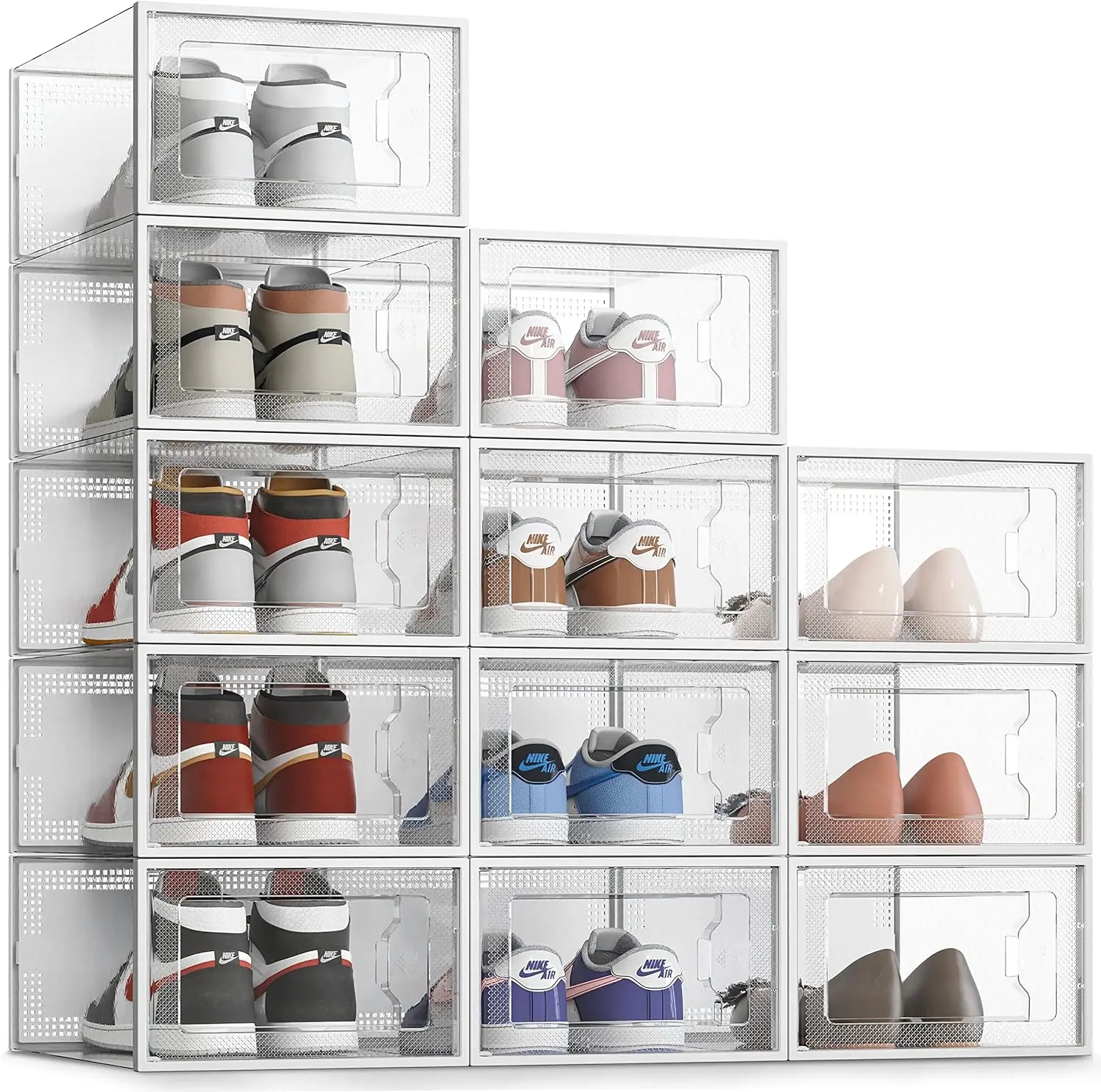 

SEE SRPING XX-Large 12 Pack Shoe Storage Box, Clear Plastic Stackable Shoe Organizer for Closet, Shoe Rack Sneaker Containers