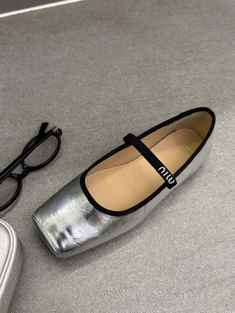 Women Ballet Flats Fashion Square Toe Pumps Female Mary Jane Shoes Soft Leather Slip-on Casual Shoes Office Lady Work Thin Shoes S04874bda639f416b91a906d6596fb324i