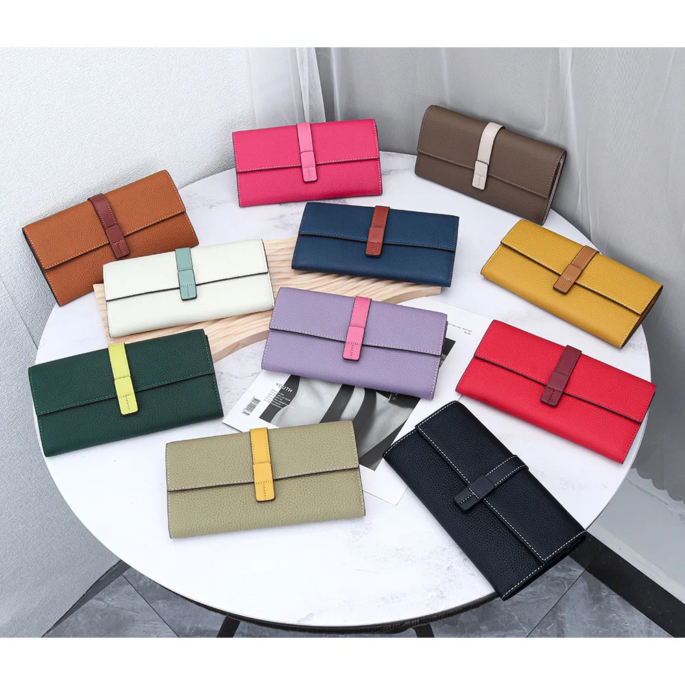 

Snap Clutch Wallet for Women Money Holder and Card Organizer with Zippered Pouch Lady Full Grain Leather Colorblock Long Wallet