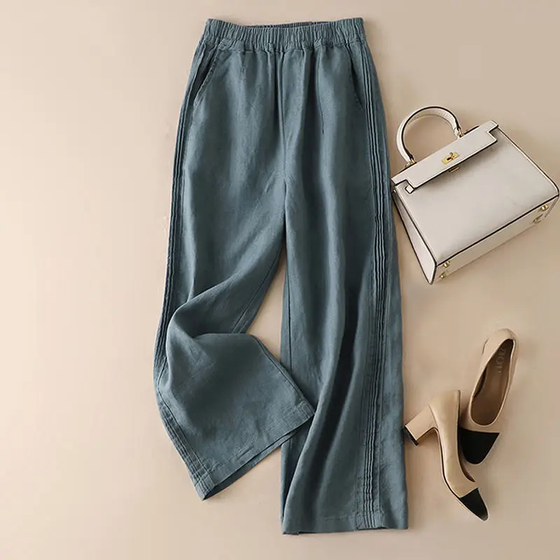 New Cotton And Linen Straight Pants Women Loose Solid Elastic Waist Casual Pants Large Size Elegant Female Trousers Pantalon
New Cotton And Linen Straight Pants Women Loose Solid Elastic Waist Casual Pants Large Size Elegant Female Trousers Pantalon