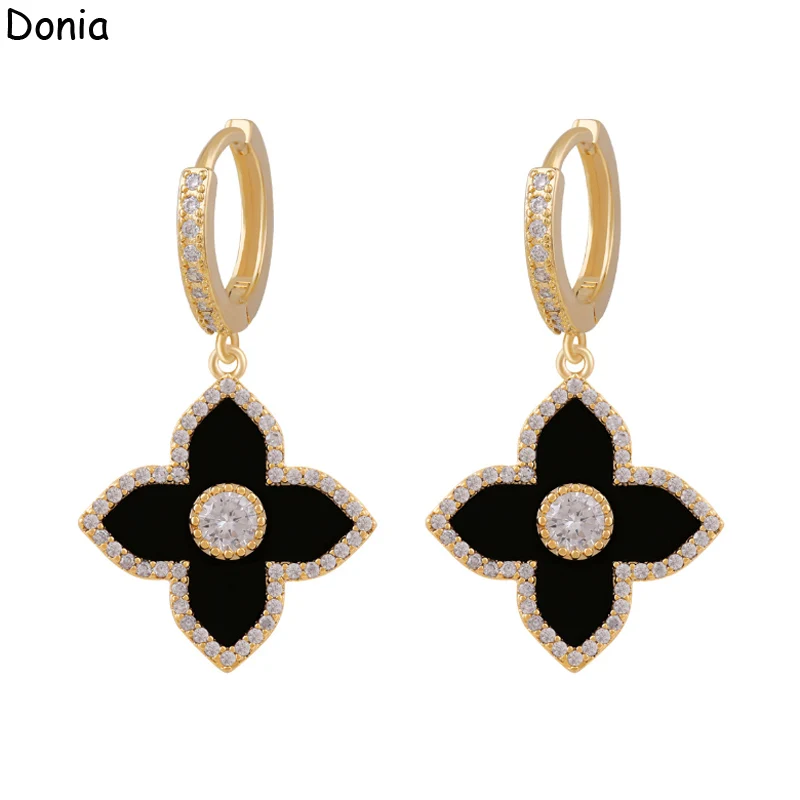 

Donia Jewelry Court Retro Shell Flowers Titanium Steel Micro-Inlaid AAA Zircon Silver Needle Luxury C-Shaped Earrings Gift