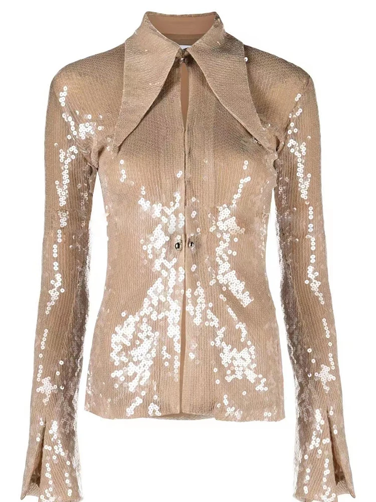 HIGH STREET Newest 2023 Designer Blouse Women's Flare Sleeve Glitter Sequined Gauze Shirt
HIGH STREET Newest 2023 Designer Blouse Women's Flare Sleeve Glitter Sequined Gauze Shirt