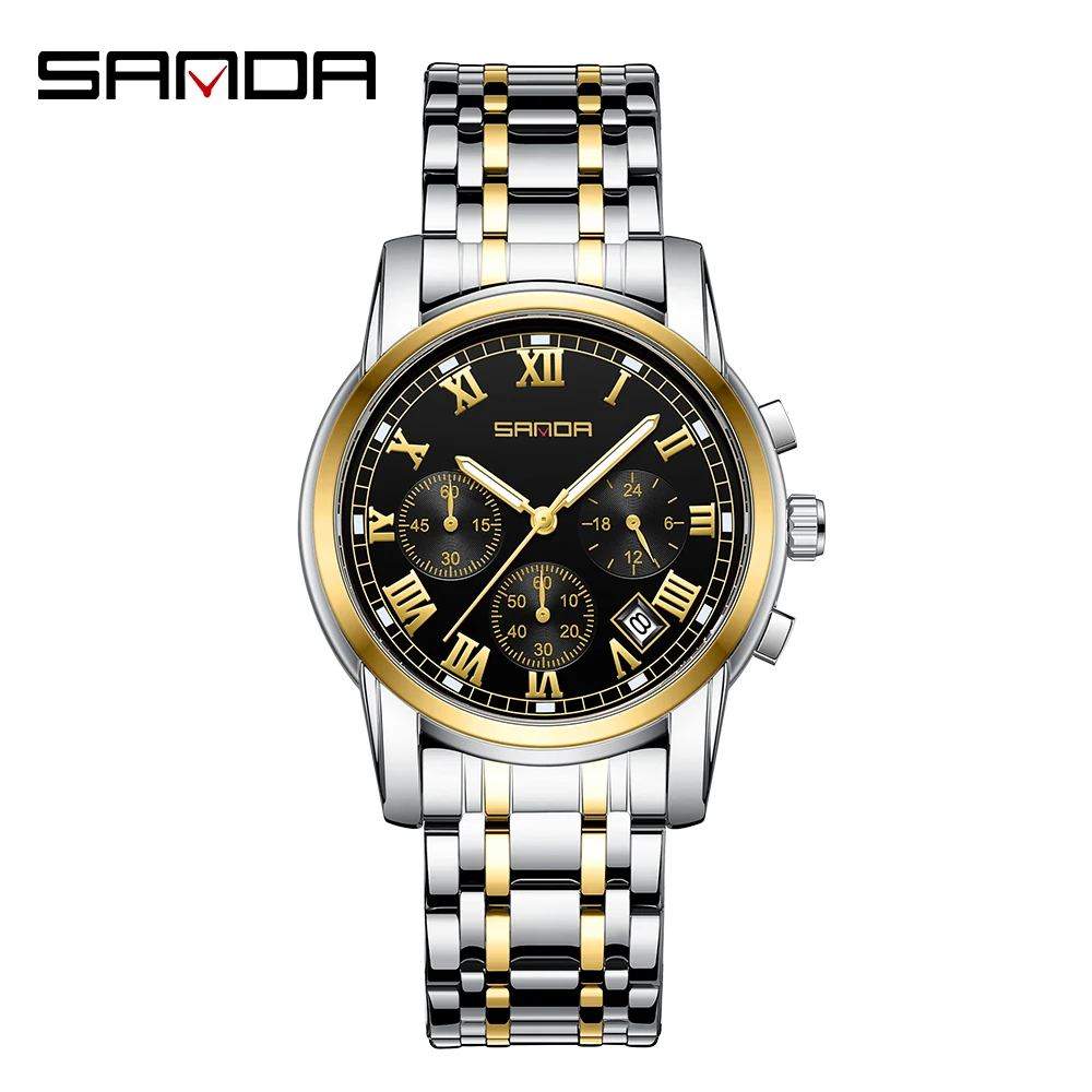 

SANDA 7003 Fashion Light Business Waterproof Quartz Wristwatch For Men Simple Round Dial Date Design Noctilucent Men's Watch