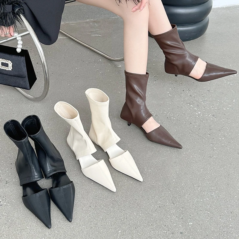 Women's Mid-calf Bots Pointed Fine Heel Elastic Ankle Boots Mid-heel Single Boots Summer Hollow Thin Cool Boots
Women's Mid-calf Bots Pointed Fine Heel Elastic Ankle Boots Mid-heel Single Boots Summer Hollow Thin Cool Boots