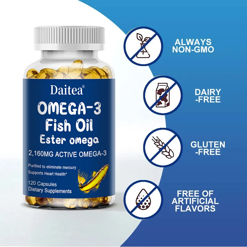 

All-Natural Omega 3 Fish Oil 120/60/30 Softgels - 2160 Mg Omega-3 EPA 1296 Mg DHA 864 Mg Non-GMO Gluten-Free Dietary Supplement