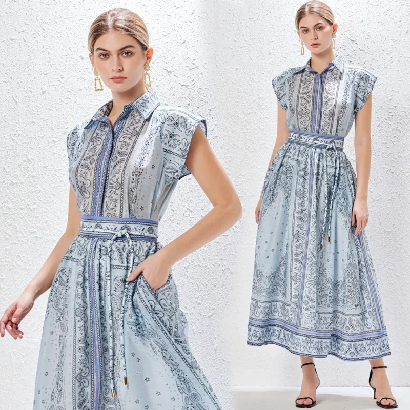 

2024 Traje De Dos Piezas Con Estampado De Posicionamiento, Top De Camisa Alta Gama, Falda Larga Con Cordones, Dresses for Women