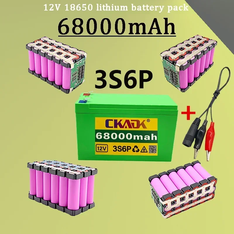 

12V68Ah 18650battery Pack 3S6P Built-in High Current 30A BMS for Sprayers, Carts, Children's Electric Vehicle with Charger