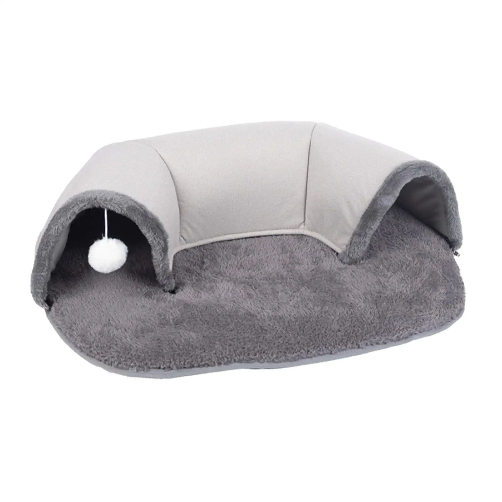 

2 in 1 Cat Tunnel Bed for Kitten Puppy Plush Dog Sleeping Cushion 65x49x17cm Washable Soft Pet Nest with Ball Cat House Exercise