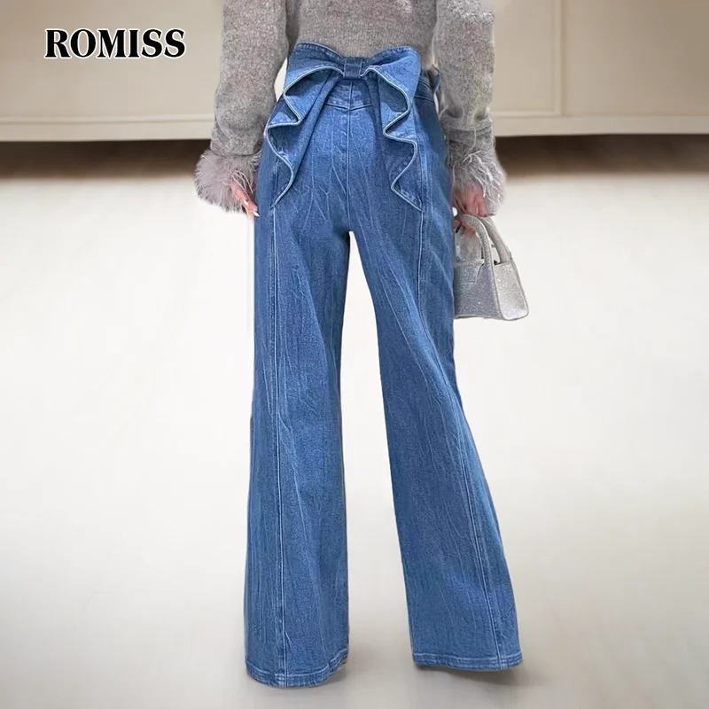 

ROMISS pure color leisure patch bow bowl trousers lady high -waisted stitching button street clothing fashion loose pants lady