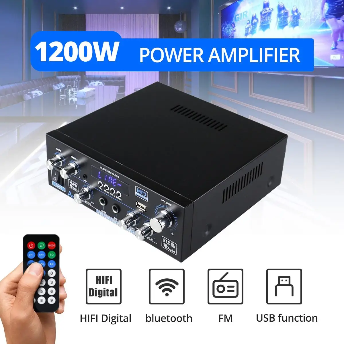 

Upgraded AK55 1200W Mini Hi-Fi Digital bluetooth-compatible 5.0 110-240V Wireless Power Amplifier for Home Car Audio