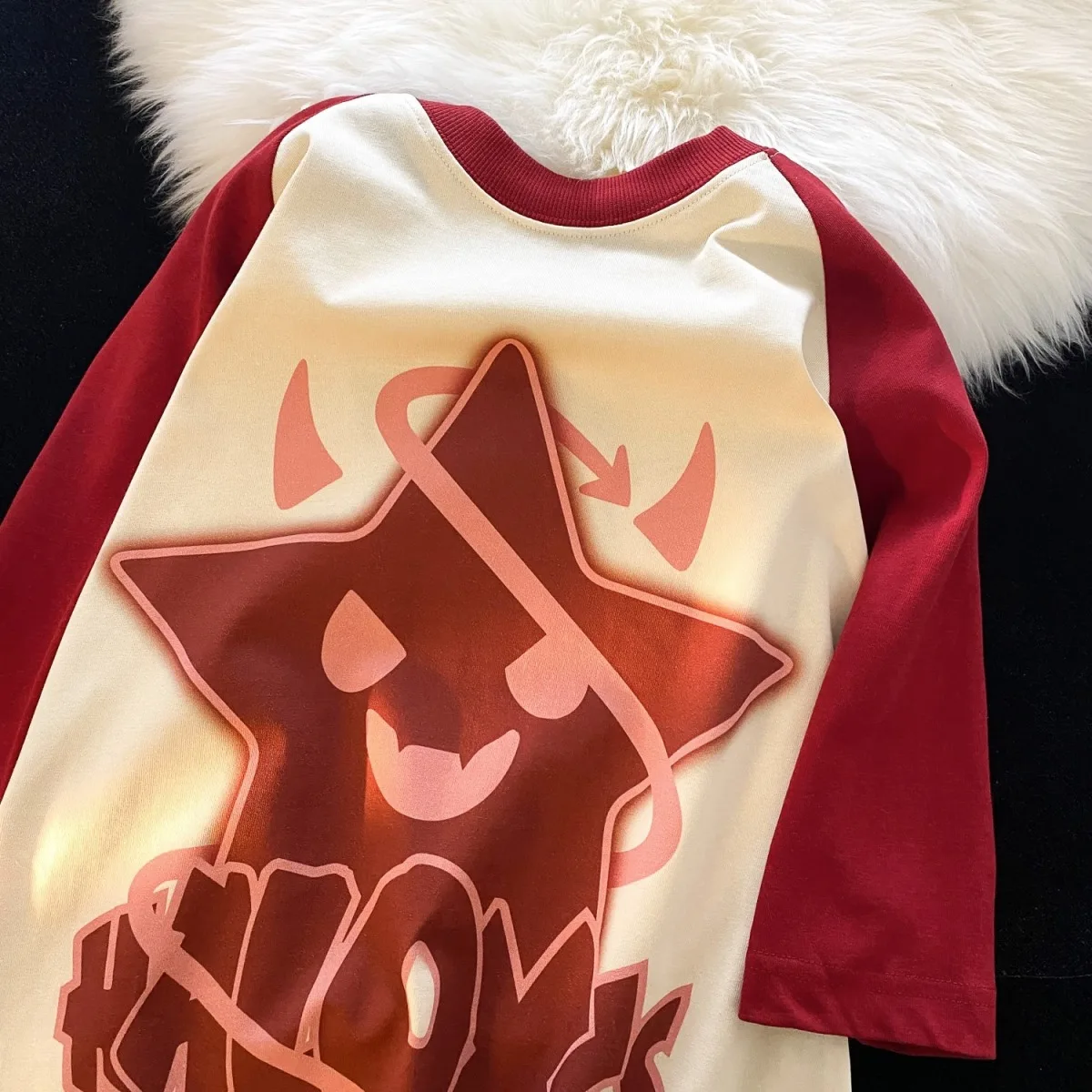 Pure cotton loose new original American little devil star print color matching raglan sleeve casual t-shirts couple bestie tops
Pure cotton loose new original American little devil star print color matching raglan sleeve casual t-shirts couple bestie tops