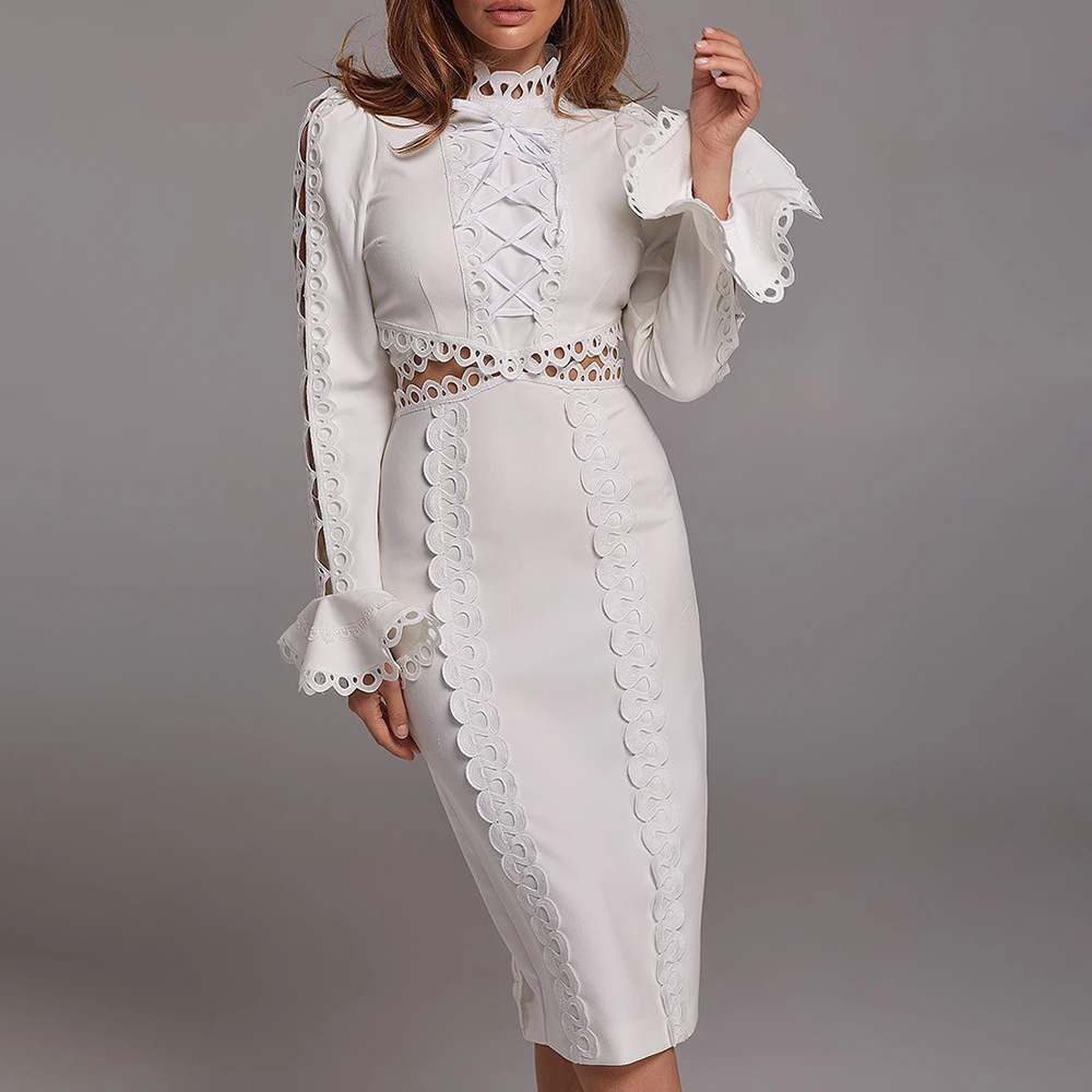 Summer New Women's Fashion Elegant Retro Solid Color Round Neck Lace Hollow Long Sleeved Bag Hip Dress For Women
Summer New Women's Fashion Elegant Retro Solid Color Round Neck Lace Hollow Long Sleeved Bag Hip Dress For Women