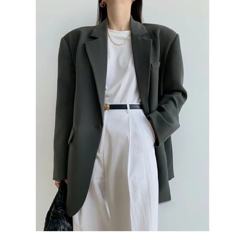 

Новинка весна-осень 2024, серый пиджак, Женский блейзер в стиле Старшего дизайна, Корейская версия свободного кроя, приталенный Повседневный пиджак
