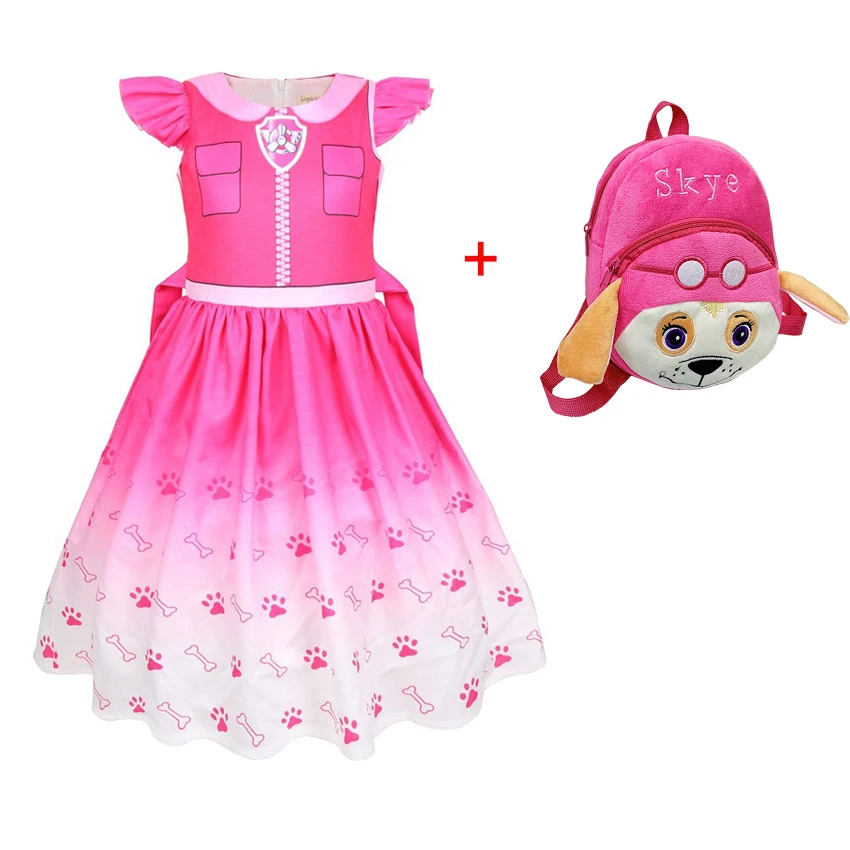 

New Summer Girls Patrol Dog Dresses Costumes Mascot Chase Dog Schoolbag Children Halloween Carnival Cosplay Party Clothes