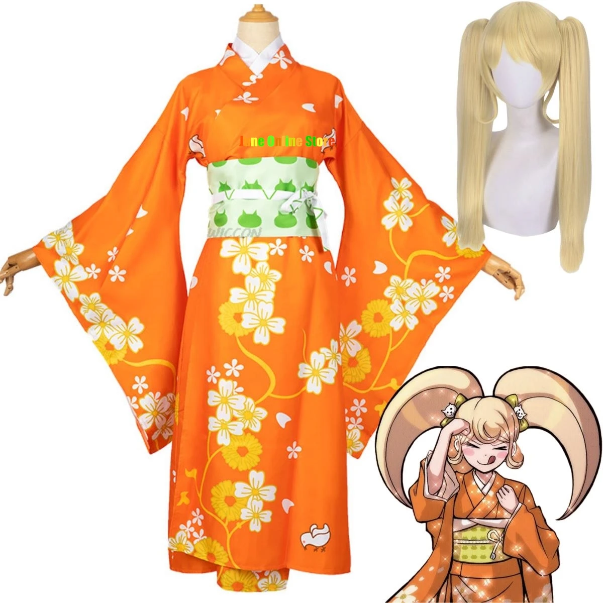 

Костюм для косплея из аниме «данганронпа 2: Попрощайтесь с отчаянием», Saionji Hiyoko, косплей-костюм, парик, японское кимоно, Женский кавайный костюм на Хэллоуин