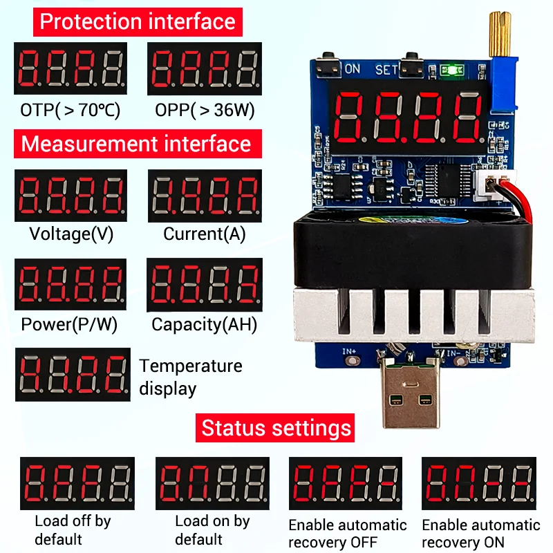 DC3.5-28V 35W USB Electronic Load Resistor Discharge Battery Tester LED Display Fan Adjustable Current Voltage Meter
DC3.5-28V 35W USB Electronic Load Resistor Discharge Battery Tester LED Display Fan Adjustable Current Voltage Meter