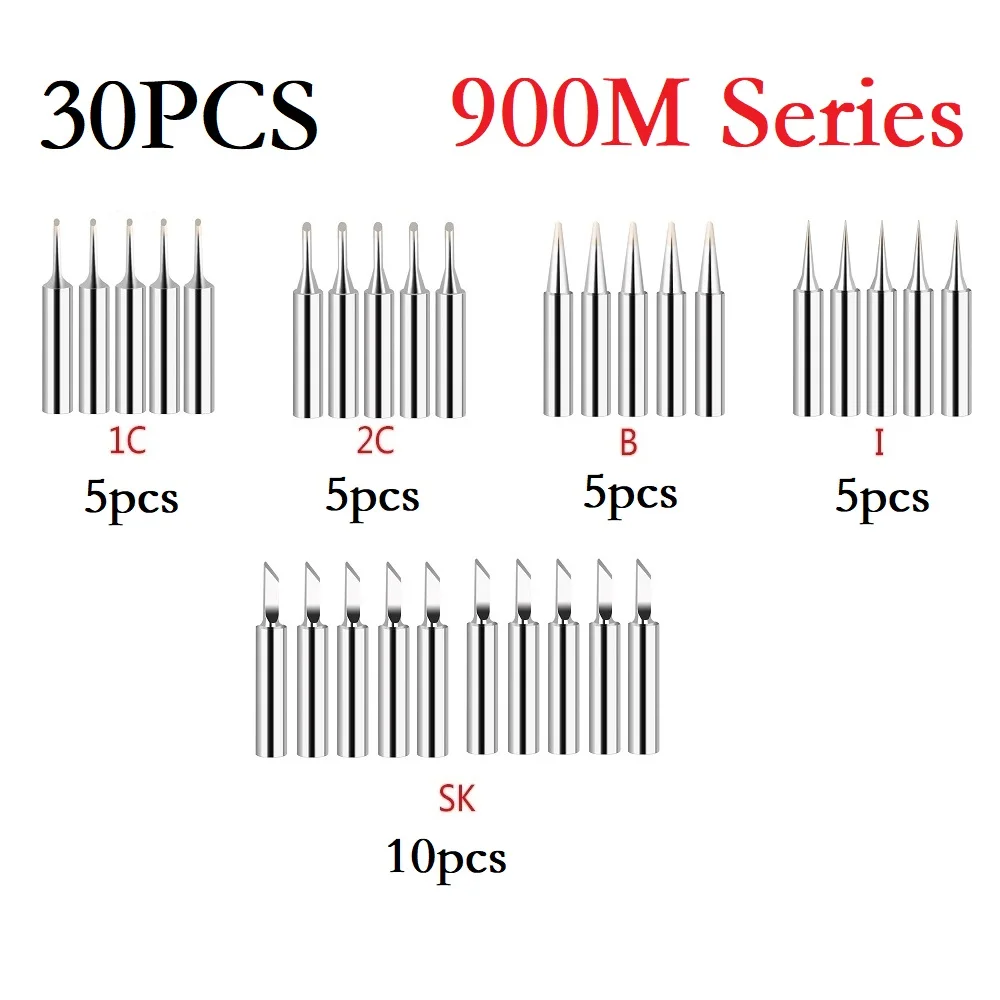 30pcs/set 900M-T Series Copper Soldering Iron Tips 1C/2C/I/B/SK Lead-Free Welding Tips Head Copper Inner Core Electric Iron Tips
30pcs/set 900M-T Series Copper Soldering Iron Tips 1C/2C/I/B/SK Lead-Free Welding Tips Head Copper Inner Core Electric Iron Tips
