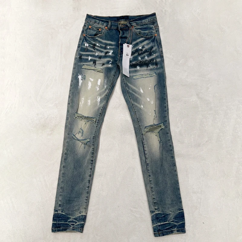 Top Quality Purple ROCA Brand Jeans Fashion Brand Low Waist Tight Speckled Ink Imitation Old Motorcycle Fashion Men's Denim Pant
Top Quality Purple ROCA Brand Jeans Fashion Brand Low Waist Tight Speckled Ink Imitation Old Motorcycle Fashion Men's Denim Pant