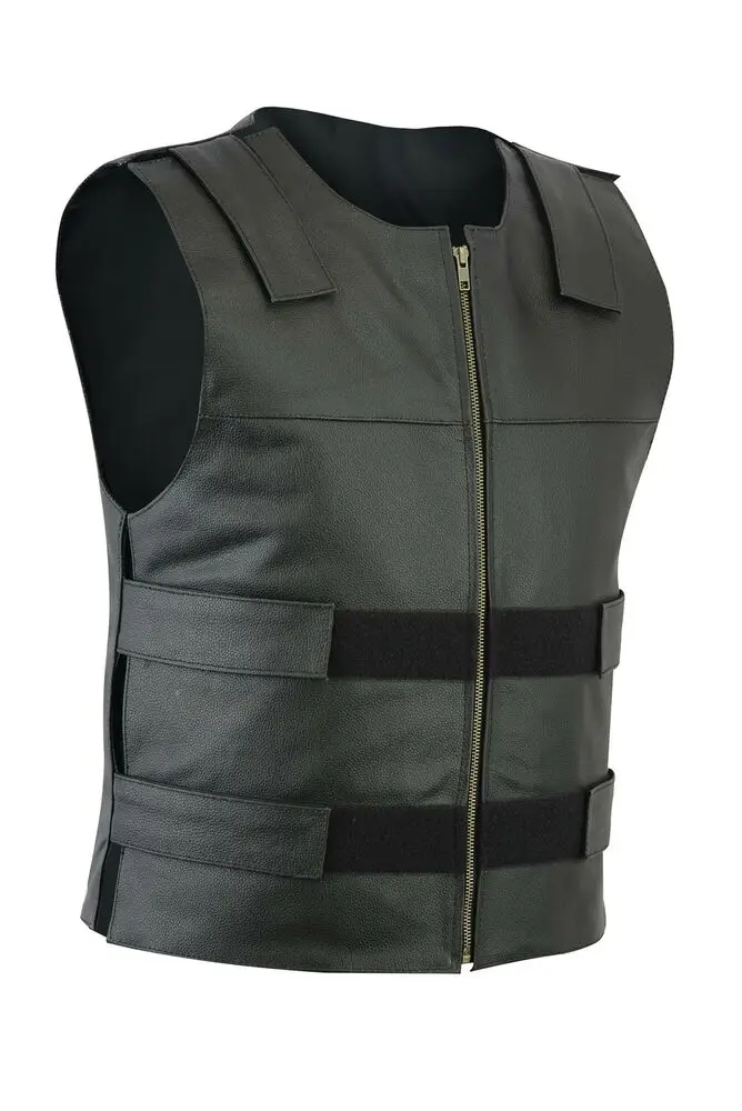 

Men Bullet Proof Style Leather Motorcycle Vest for Bikers Tactical Waistcoat