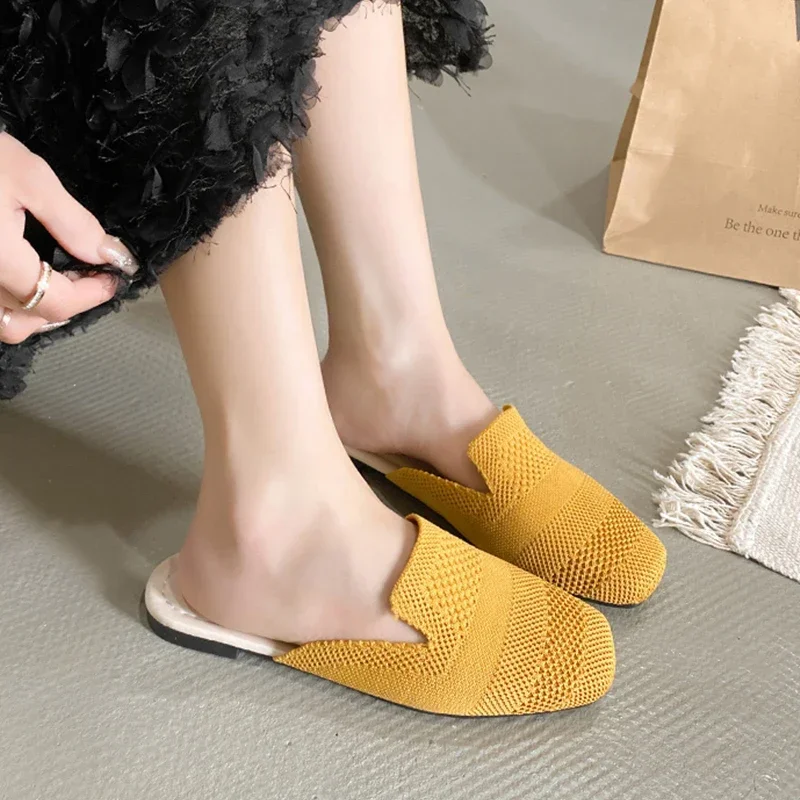 

New Women Mesh Slippers Flats Mules Shoes Summer Casual Slingback Sandals 2024 Walking Flip Flops Fashion Slides Zapatos Femme