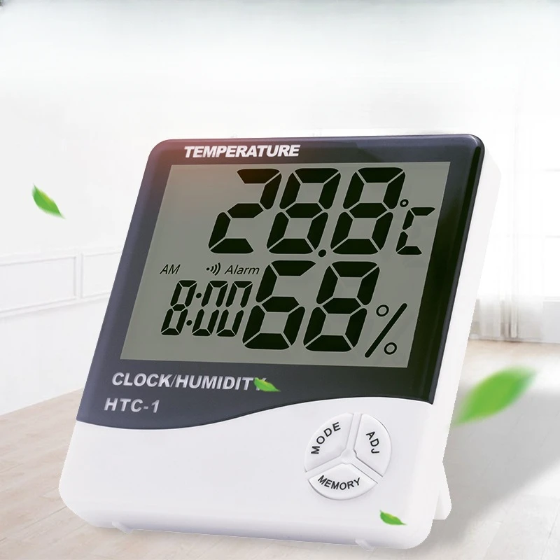 

Электронная цифровая метеостанция HTC 1 с ЖК-дисплеем, измеритель температуры и влажности, термометр, гигрометр, для дома и улицы, часы