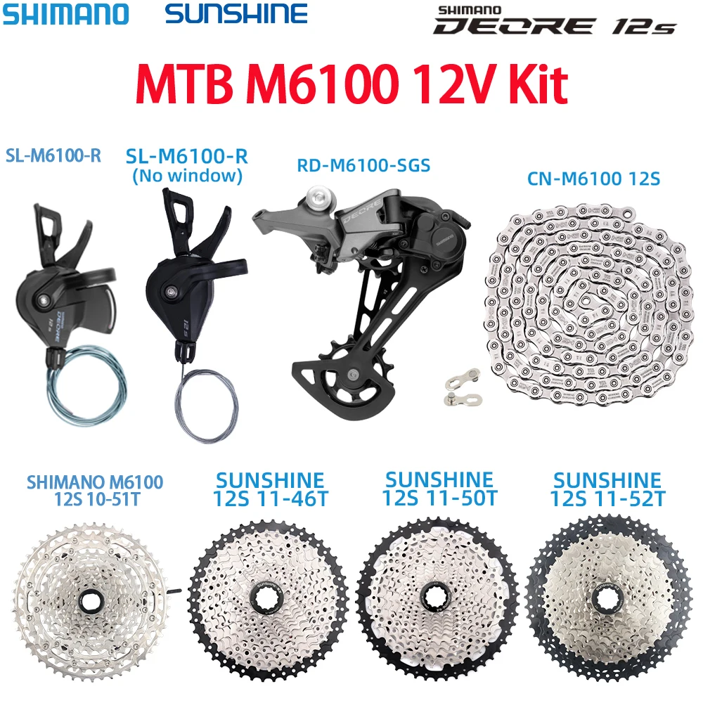 

Переключатель передач SHIMANO DEORE M6100 12S, задний переключатель передач RD + SL + CS + CN M6100 10-51T Sunshine 46/50/52T, комплект M6100 1x12