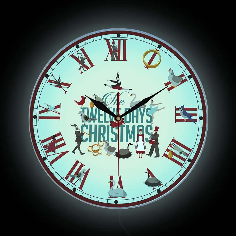 The Twelve Days Christmas LED Wall Clock Xmas Holiday Home Decor Nighglight Bedside Clock Luminous Roman Numerals Wall Watch
The Twelve Days Christmas LED Wall Clock Xmas Holiday Home Decor Nighglight Bedside Clock Luminous Roman Numerals Wall Watch