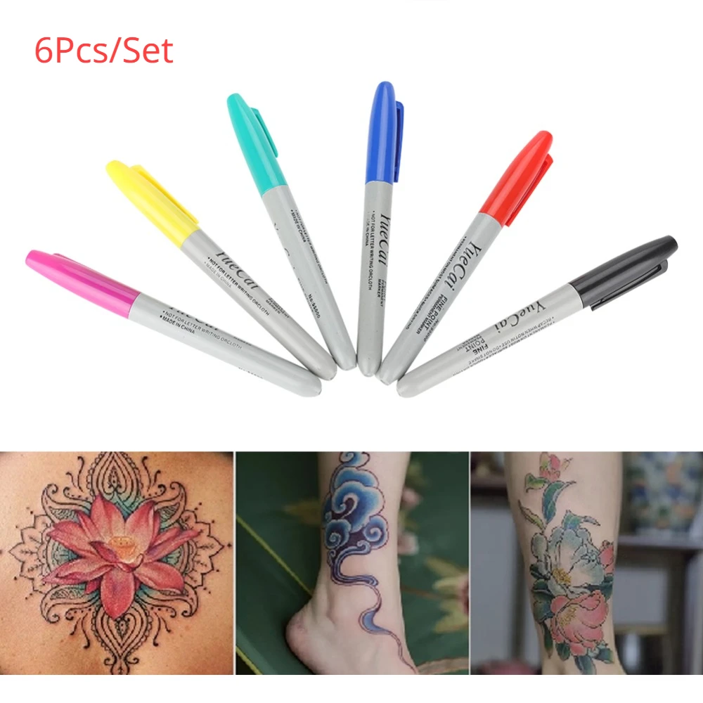 

6Pcs/Set Tattoo Piercing Skin Marker Positioning Pen Permanent Makeup Body Art Beauty Marking Tool Tattoo Accessories Supply Pen