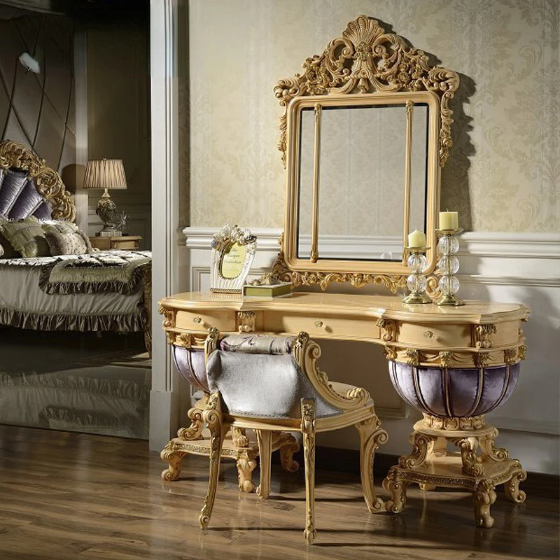 

Custom European dresser French solid wood carving villa deluxe bedroom vanity mirror combination