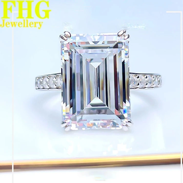 

Emerald Shape 6 7 8 9 10 Carat Solid Au750 18K White Gold Ring DVVS Moissanite Diamonds Wedding Party Engagement Ring